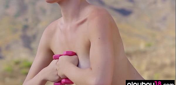 All natural teen and MILF Daniella Smith doing nude workout with dumbbells